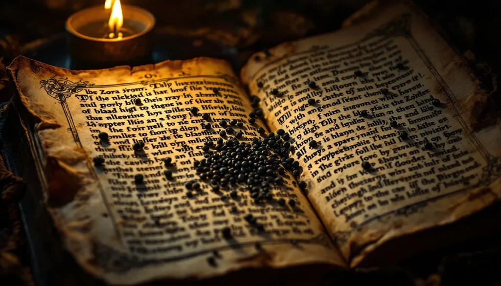 Graines de nigelle illuminées par la lumière, révélant leur texture et leur couleur.